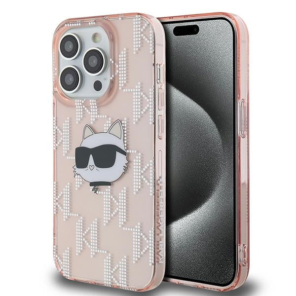Husa Karl Lagerfeld IML Choupette Head & Monogram pentru iPhone 14 Pro - Roz