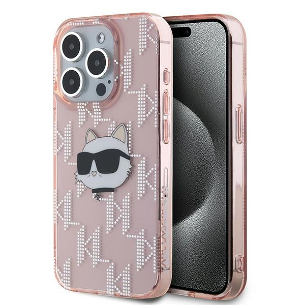 Husa Karl Lagerfeld IML Choupette Head & Monogram pentru iPhone 15 Pro Max - Roz