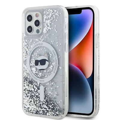 Husa Karl Lagerfeld Liquid Glitter Choupette Head Magsafe pentru iPhone 12 / 12 Pro - Transparent