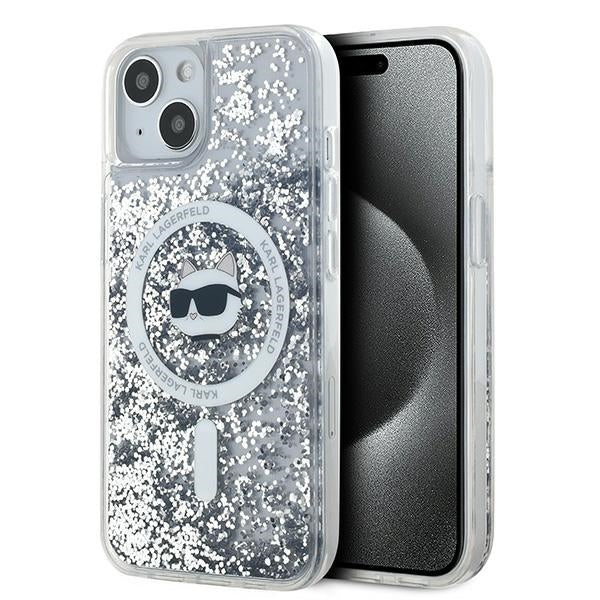 Husa Karl Lagerfeld Liquid Glitter Choupette Head Magsafe pentru iPhone 14 / 15 / 13 - Transparent