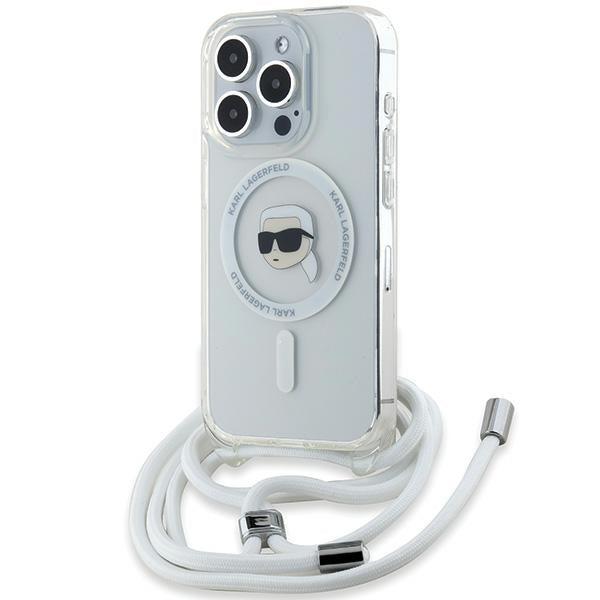 Husa Karl Lagerfeld Crossbody IML Karl Head Magsafe pentru iPhone 15 Pro - Transparent