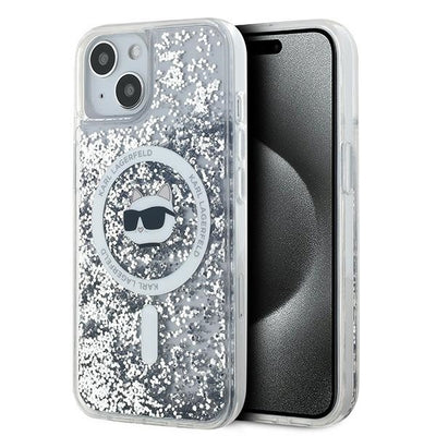 Husa Karl Lagerfeld Liquid Glitter Choupette Head Magsafe pentru iPhone 15 Plus / 14 Plus - Transparent
