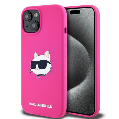 Husa Karl Lagerfeld Silicone Choupette Head Magsafe pentru iPhone 15 Plus / 14 Plus - Roz