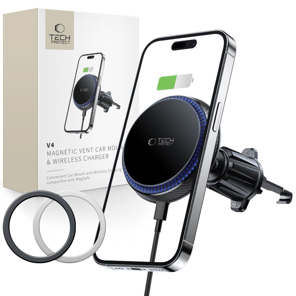 Incarcator Tech-protect Mm15w-v4 Car Phone Suport cu Magsafe 15W Inductive pentru Air Vent - Negru