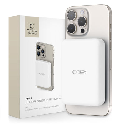 Cablu Tech-protect Lifemag Pb11 Acumulator extern cu Magsafe 10000mAh 15W Usb-c Port - Alb + Usb-c