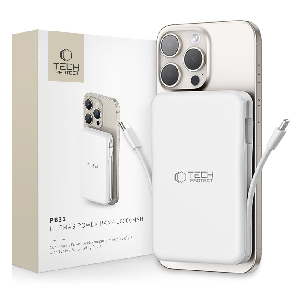 Cablu Tech-protect Lifemag Pb31 Acumulator extern cu Magsafe 10000mAh 15W Usb-c / Usb-a / Built-in Usb-c / Lightning - A
