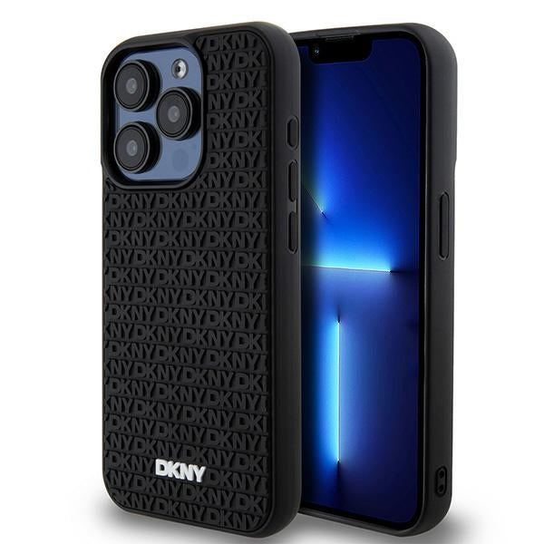 Husa Dkny 3D Rubber Repeat Pattern pentru iPhone 15 Pro - Negru