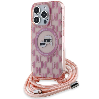 Husa Karl Lagerfeld IML Crossbody Monogram Karl & Choupette Head Magsafe pentru iPhone 15 Pro Max - Roz