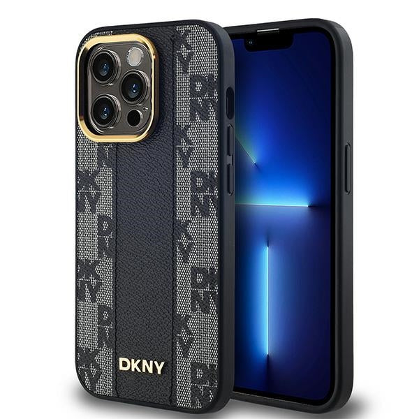 Husa Dkny Leather Checkered Mono Pattern Magsafe pentru iPhone 13 Pro / 13 - Negru