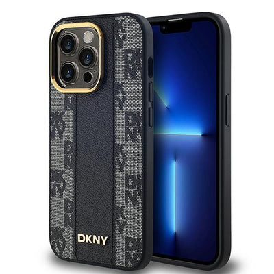 Husa Dkny Leather Checkered Mono Pattern Magsafe pentru iPhone 14 Pro Max - Negru