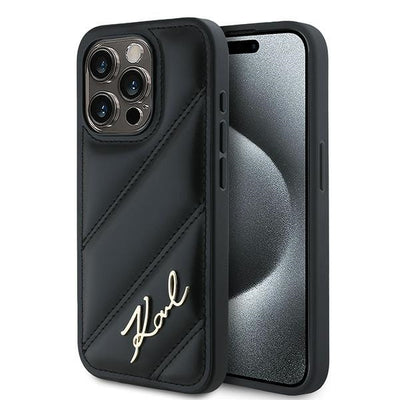 Husa Karl Lagerfeld Diagonal Quilted Script pentru iPhone 14 Pro - Negru