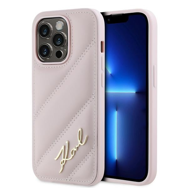Husa Karl Lagerfeld Diagonal Quilted Script pentru iPhone 14 Pro Max - Roz