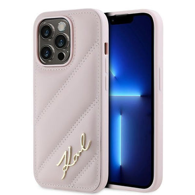 Husa Karl Lagerfeld Diagonal Quilted Script pentru iPhone 14 Pro Max - Roz