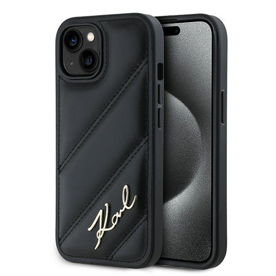 Husa Karl Lagerfeld Diagonal Quilted Script pentru iPhone 15 / 14 / 13 - Negru