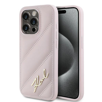 Husa Karl Lagerfeld Diagonal Quilted Script pentru iPhone 15 Pro Max - Roz