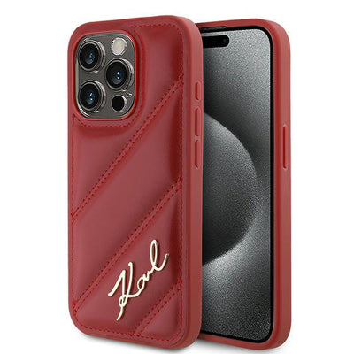 Husa Karl Lagerfeld Diagonal Quilted Script pentru iPhone 15 Pro Max - Rosu