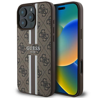 Husa Guess 4G Printed Stripes Magsafe pentru iPhone 16 Pro Max - Maro