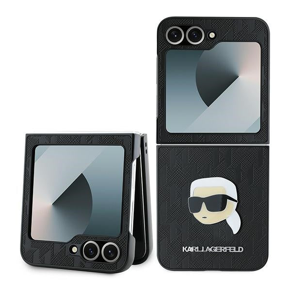 Husa Karl Lagerfeld Saffiano Monogram pentru Samsung Galaxy Z Flip 6 - Negru