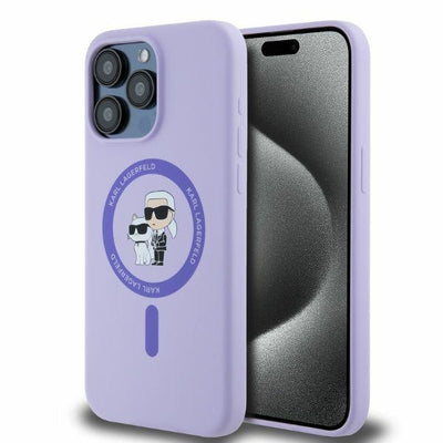 Husa Karl Lagerfeld Silicone Karl&Choupette Heads Ring Magsafe pentru iPhone 15 Pro Max - Mov