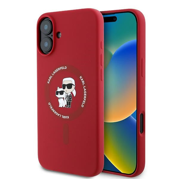 Husa Karl Lagerfeld Silicone Karl&Choupette Heads Ring Magsafe pentru iPhone 16 Plus - Rosu