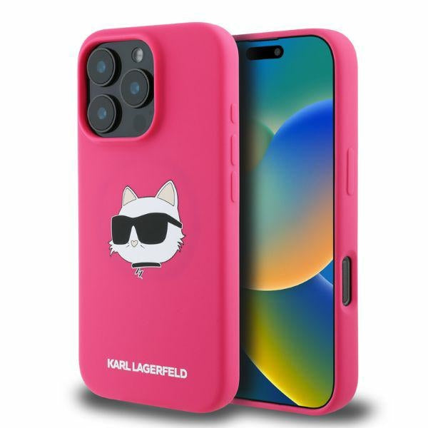 Husa Karl Lagerfeld Silicone Choupette Head Print Magsafe iPhone 16 Pro Max - Fuchsia