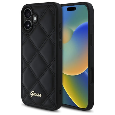 Husa Guess Quilted Metal Logo iPhone 16 Plus - Negru