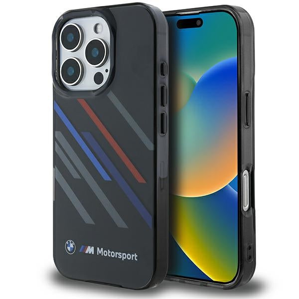 Husa BMW Motosport IML Random Stripes iPhone 16 Pro - Negru