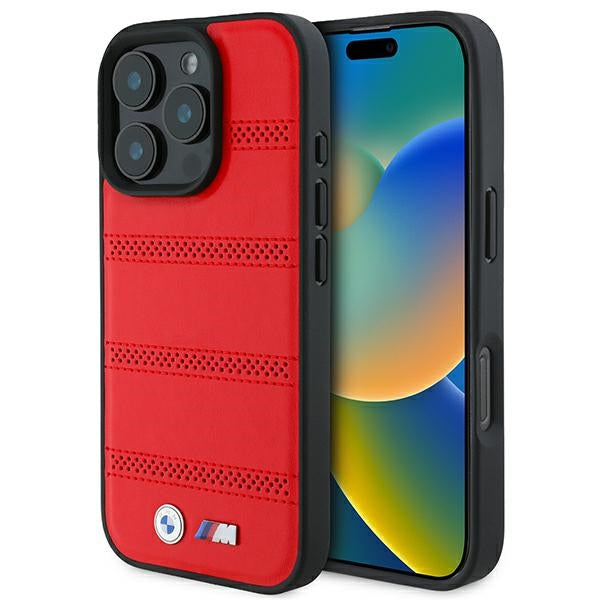 Husa BMW M Perforated And Stitched Line Magsafe pentru iPhone 16 Pro - Rosu