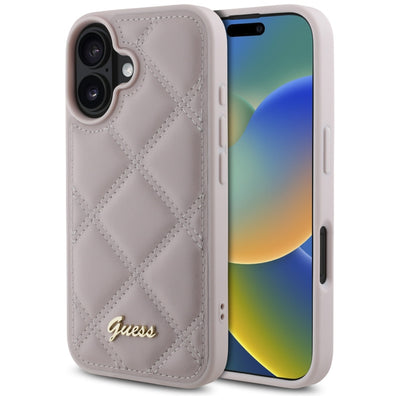 Husa Guess Quilted Metal Logo iPhone 16 - Roz