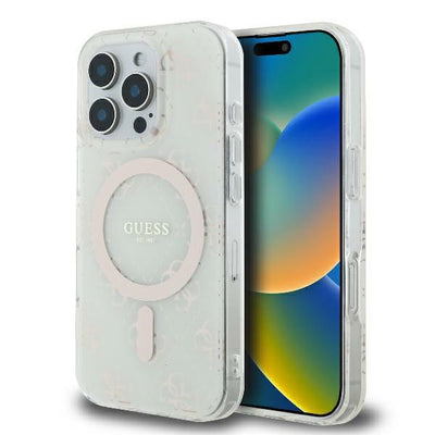 Husa Guess IML 4G Background Magsafe iPhone 16 Pro - Alb