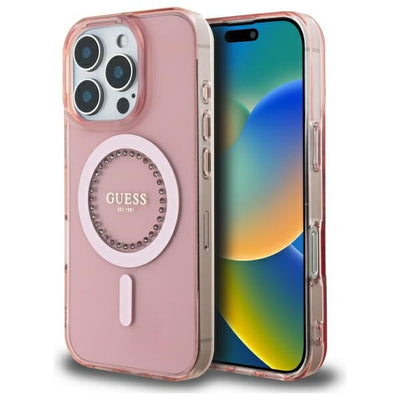 Husa Guess IML Rhinestones Magsafe iPhone 16 Pro - Roz