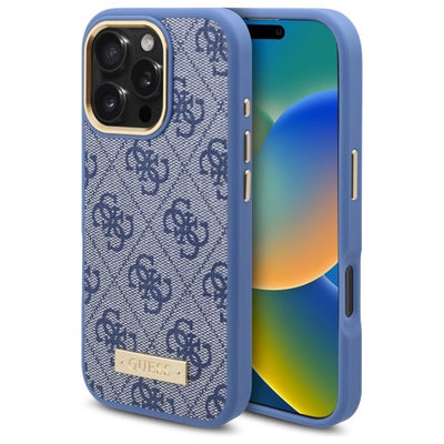 Husa Guess 4G Logo Plate Magsafe pentru iPhone 16 Pro - Albastru