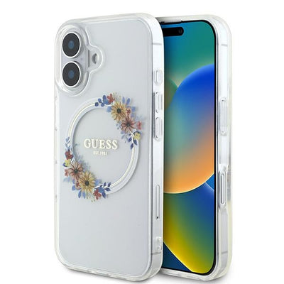 Husa Guess IML Flowers Wreath Magsafe iPhone 16 Plus - Transparent