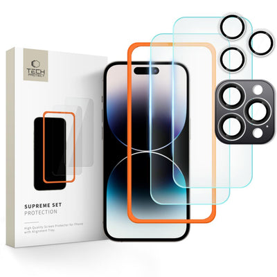 Folie Tech-protect Supreme Set sticla pentru iPhone 16 Pro - Transparent (3 Pcs.)