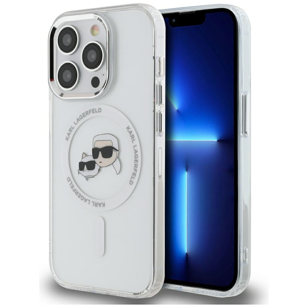 Husa Karl Lagerfeld IML Metal Karl & Choupette Head Magsafe iPhone 14 Pro - Alb