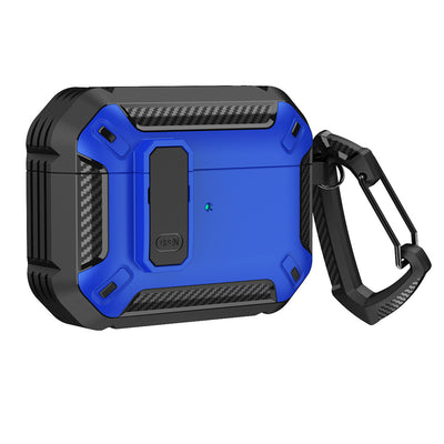 Husa AirPods 4 Armor cu Carabiner - Albastru