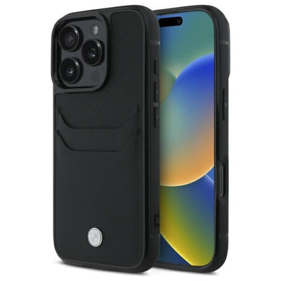 Husa BMW Sign Leather Cardslot pentru iPhone 16 Pro Max - Negru