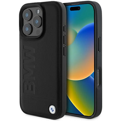 Husa BMW Leather Hot Stamp iPhone 16 Pro Max - Negru