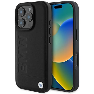 Husa BMW Leather Hot Stamp Magsafe iPhone 16 Pro - Negru
