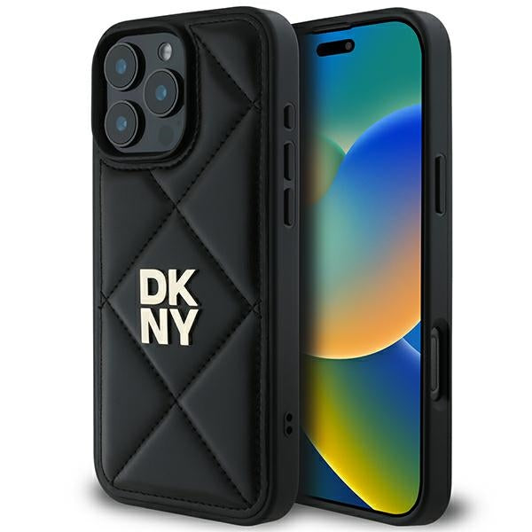Husa Dkny Quilted Stack Logo iPhone 16 Pro - Negru