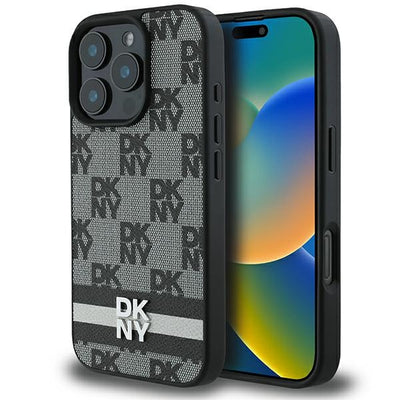 Husa Dkny Checkered Pattern & Printed Stripes pentru iPhone 16 Pro Max - Negru