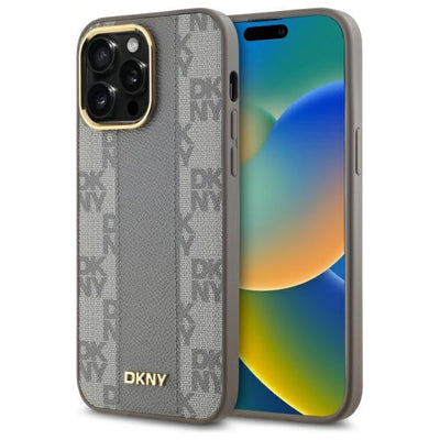 Husa Dkny Leather Checkered Mono Pattern Magsafe iPhone 14 Pro Max - Bej