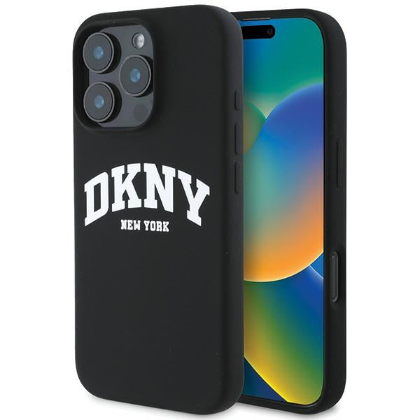 Husa Dkny Silicone Alb Printed Logo Magsafe pentru iPhone 16 Pro Max - Negru