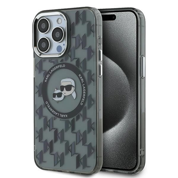 Husa Karl Lagerfeld IML Monogram Karl & Choupette Head Magsafe iPhone 15 Pro - Negru