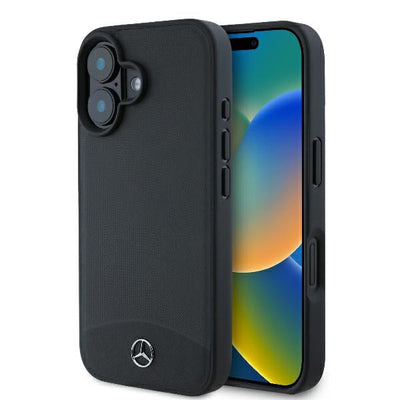 Husa Mercedes Textured And Plain Leather Magsafe pentru iPhone 16 - Negru
