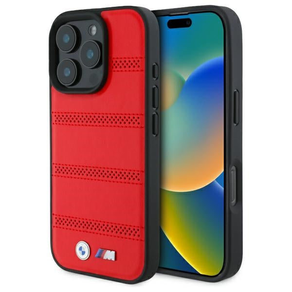 Husa BMW M Perforated And Stitched Line Magsafe pentru iPhone 16 Pro Max - Rosu