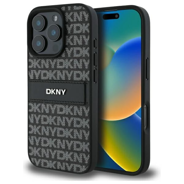 Husa Dkny Texture Pattern Tonal Stripe iPhone 16 Pro Max - Negru