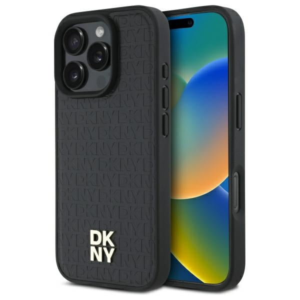 Husa Dkny Repeat Pattern Stack Logo Magsafe iPhone 16 Pro - Negru