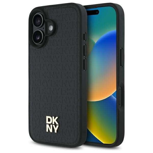 Husa Dkny Repeat Pattern Stack Logo Magsafe iPhone 16 - Negru
