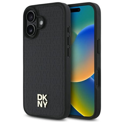 Husa Dkny Repeat Pattern Stack Logo Magsafe iPhone 16 - Negru